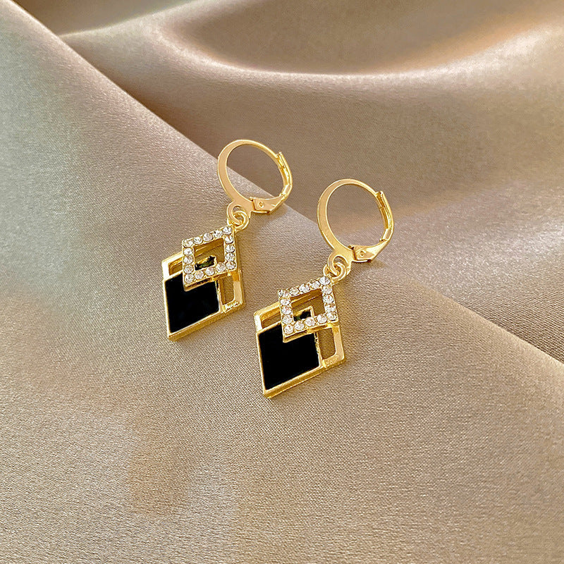 2024 Trending Black Rhinestone Statement Earrings for Women  Korean Gold Color Buckle Pendants Hanging Designer Earrings Jewelry Streetsharks