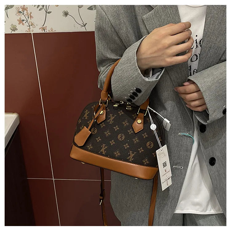 Fashion Luxury Design Women's Shell Handbag Retro Print PU Leather Shoulder Bag Girls Street Trend Premium Crossbody Bag Soft luxecrown.co.uk