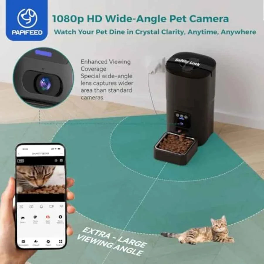 Automatic Cat Feeder with Camera, 1080P HD and Night Vision, 6L Cat Food Dispenser with App, 5G WiFi Timed Cat Feeder for Dry F luxecrown.co.uk