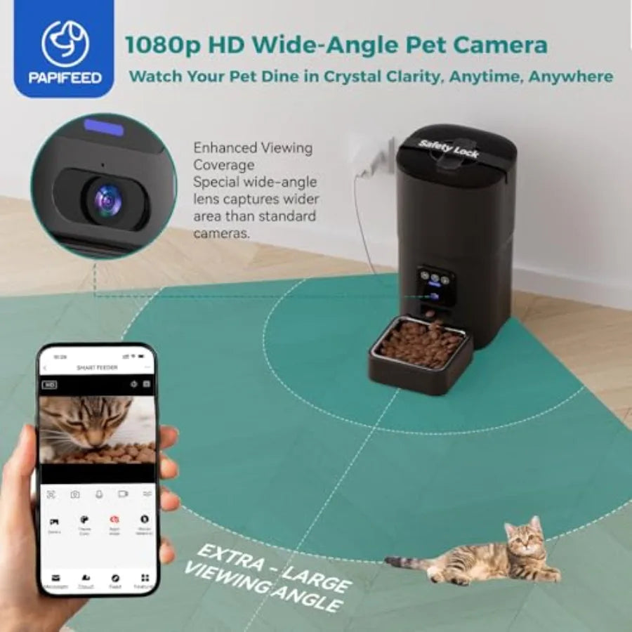 Automatic Cat Feeder with Camera, 1080P HD and Night Vision, 6L Cat Food Dispenser with App, 5G WiFi Timed Cat Feeder for Dry F luxecrown.co.uk