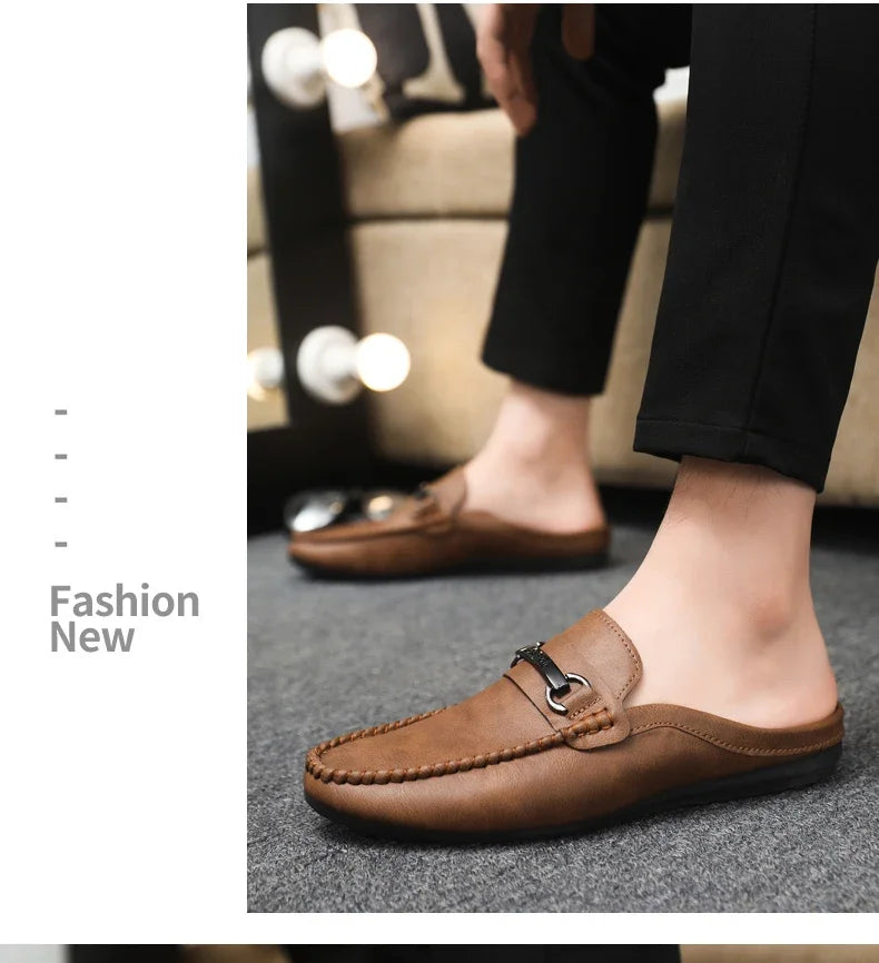 Summer Half Shoes For Men Comfortable Leather Casual Shoes Soft Flat Men's Loafers Lightweight Slip-on Shoes Man Daily Slippers luxecrown.co.uk
