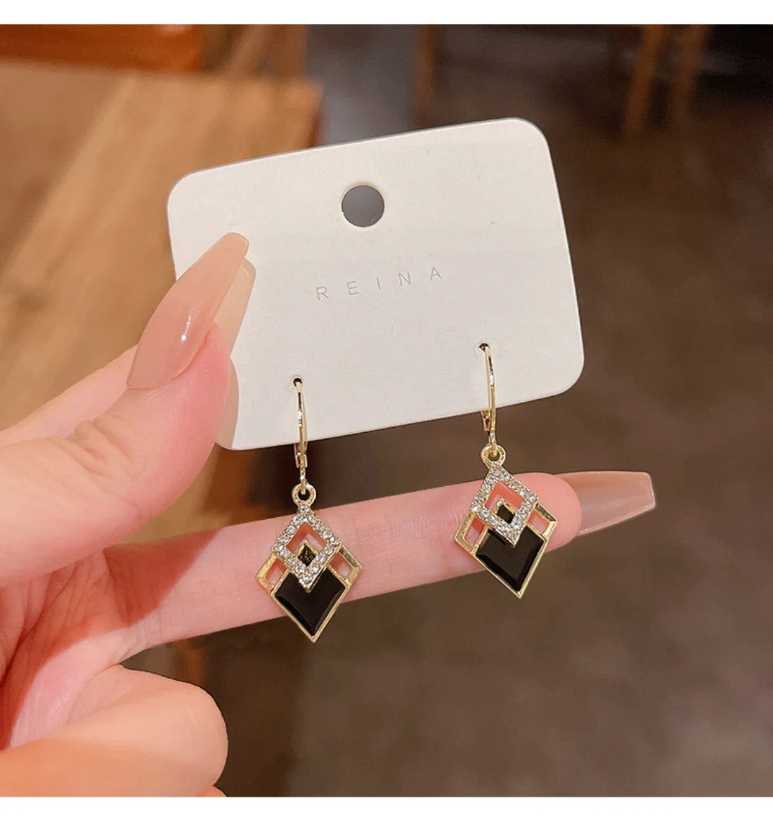 2024 Trending Black Rhinestone Statement Earrings for Women  Korean Gold Color Buckle Pendants Hanging Designer Earrings Jewelry Streetsharks