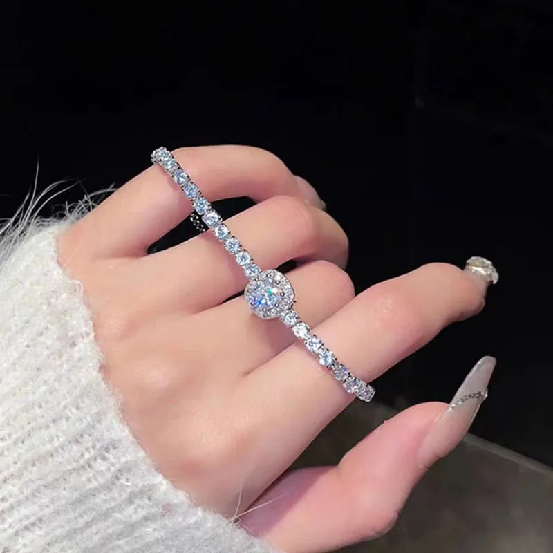 New 925 Sterling Silver Luxury Bracelet Elegant Shiny Zircon Fine Jewelry For Women Engagement Wedding Glamour Jewelry Wholesale Streetsharks