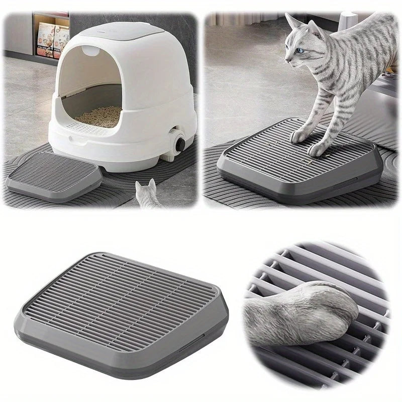 Non-Slip Cat Litter Box Ramp with Washable Trapping Grids & Double Layer Mat - Sturdy ABS Plastic Pet Steps with Anti-Leakage De luxecrown.co.uk