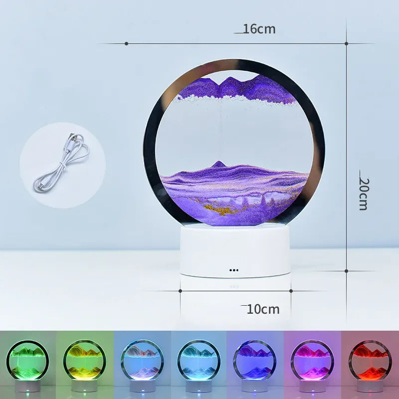 3D Hourglass Table Lamp 7 Color RGB Adjustable Moving Sand Quicksand Flowing Sand Art Picture Deep Sea Sandscape Home Decor Gift Streetsharks