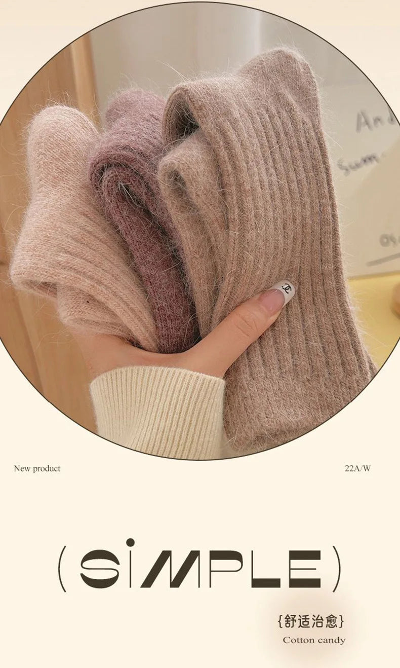 New Winter Socks Women Cashmere Wool Thicken Warm Women Socks Sox Japanese Fashion Harajuku Solid Color Thermal Long Socks