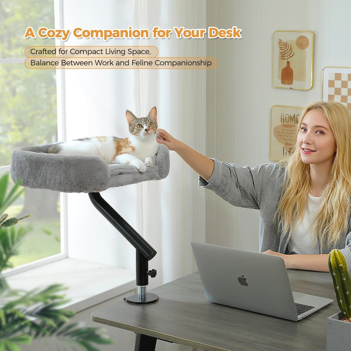 Cat Desk Bed, 360° Rotatable Cat Bed Stand for Indoor Cats, Adjustable Cat Basket, Cats Hammock for Table, Soft Cat Bed for Desk luxecrown.co.uk