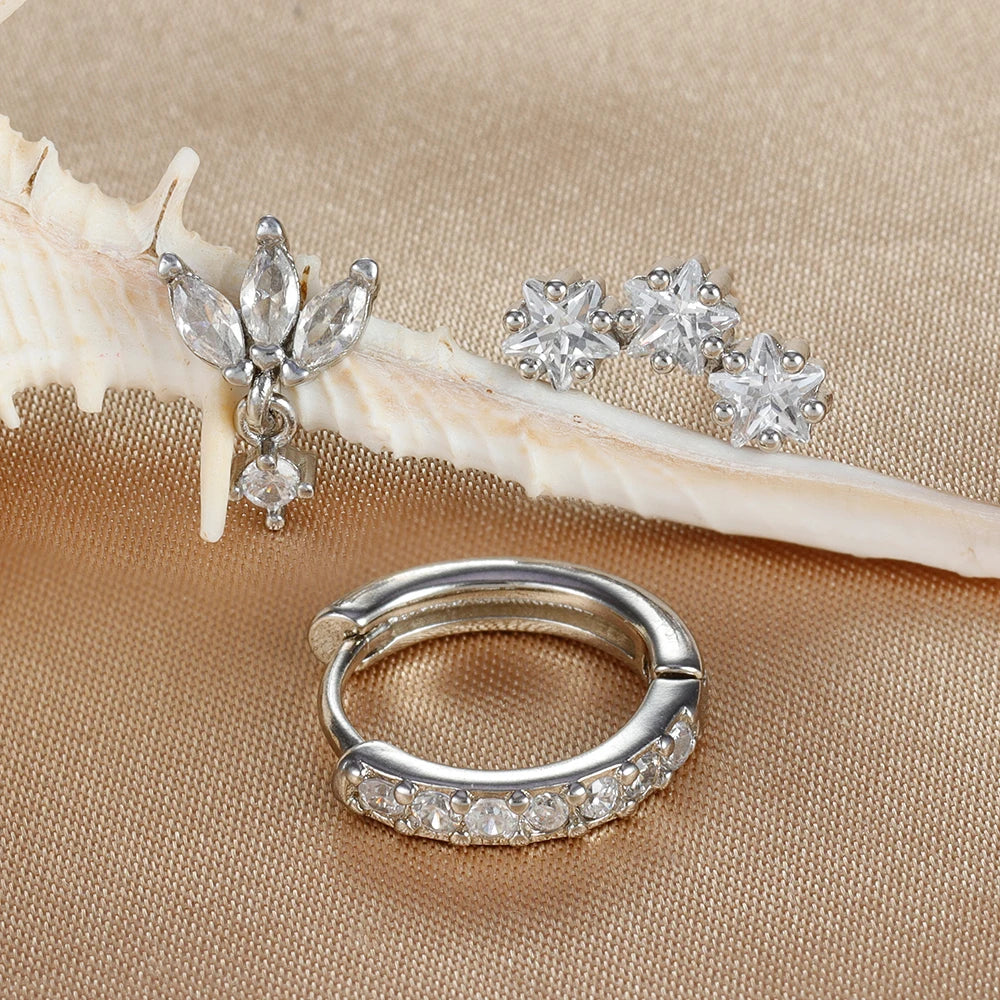 3PCS Luxury Star Pendant Piercing Earrings Set For Women Stainless Steel Zircon Punk Ear Studs Earring Lady Jewelry aretes Streetsharks