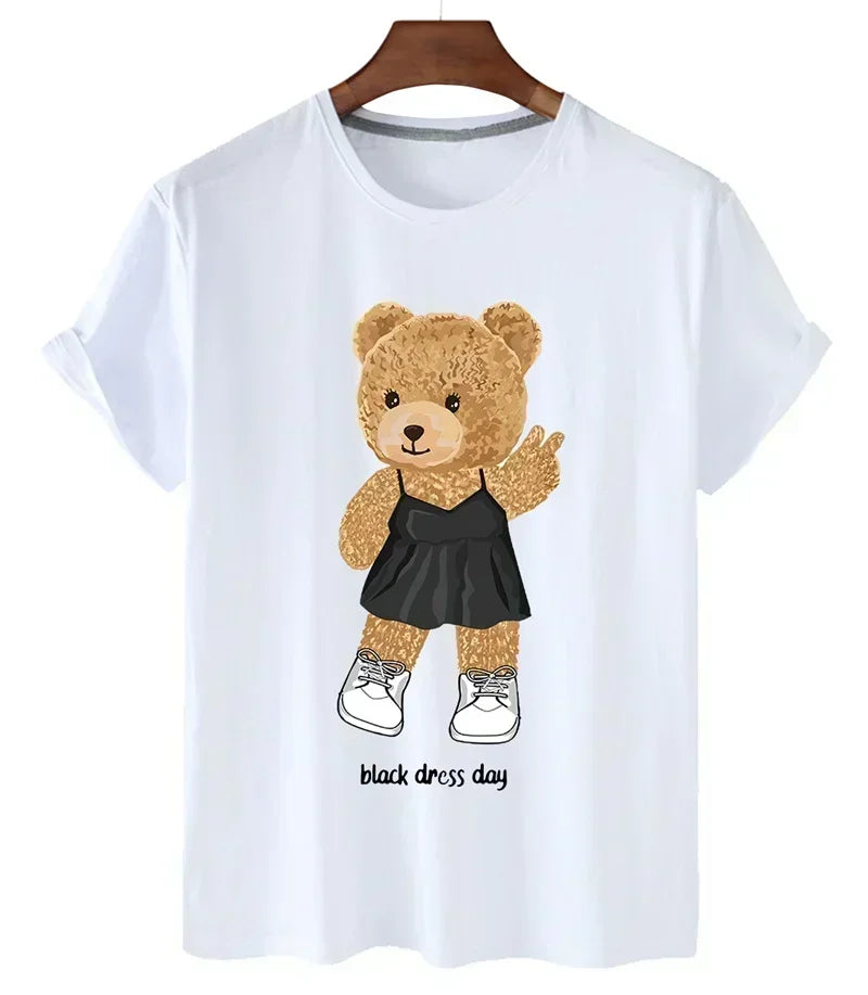 Funny Bear Print Tshirt Women Fashion Cartoon Harajuku Casual T-shirt Female Summer Short Sleeved Top Tees Unisex T Shirt luxecrown.co.uk