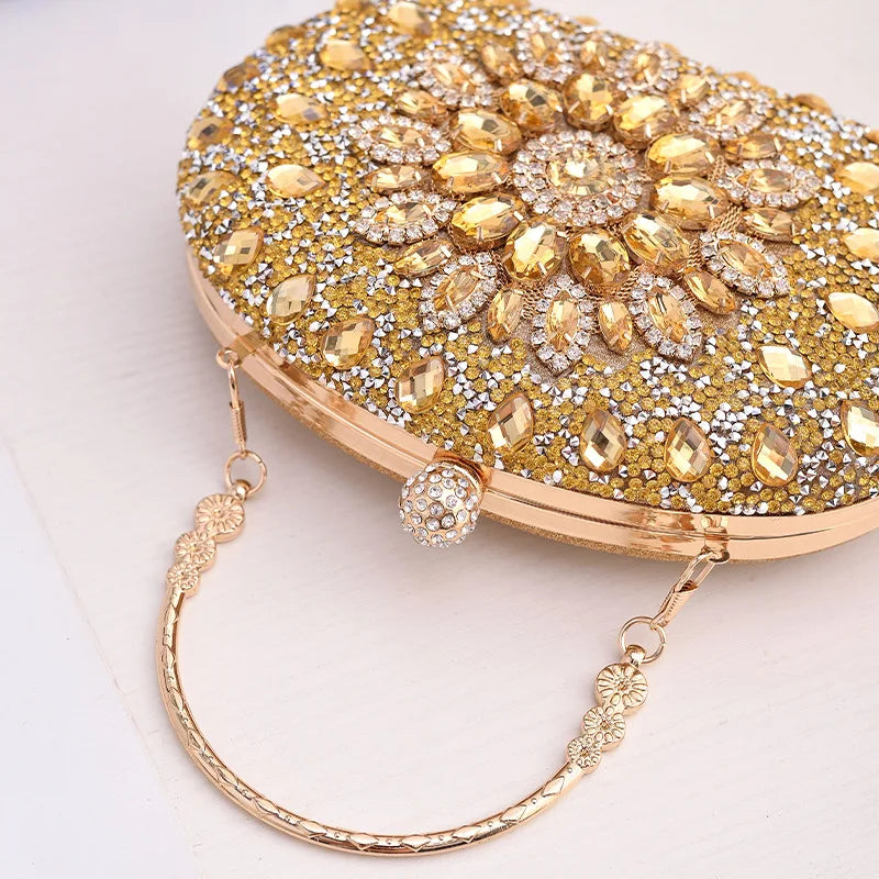 Gold Round Bag Luxury Brand Rhinestone Clutch Bags for Women 2024 Crystals Party Purses Diamond Designer Crossbody Handbags Streetsharks