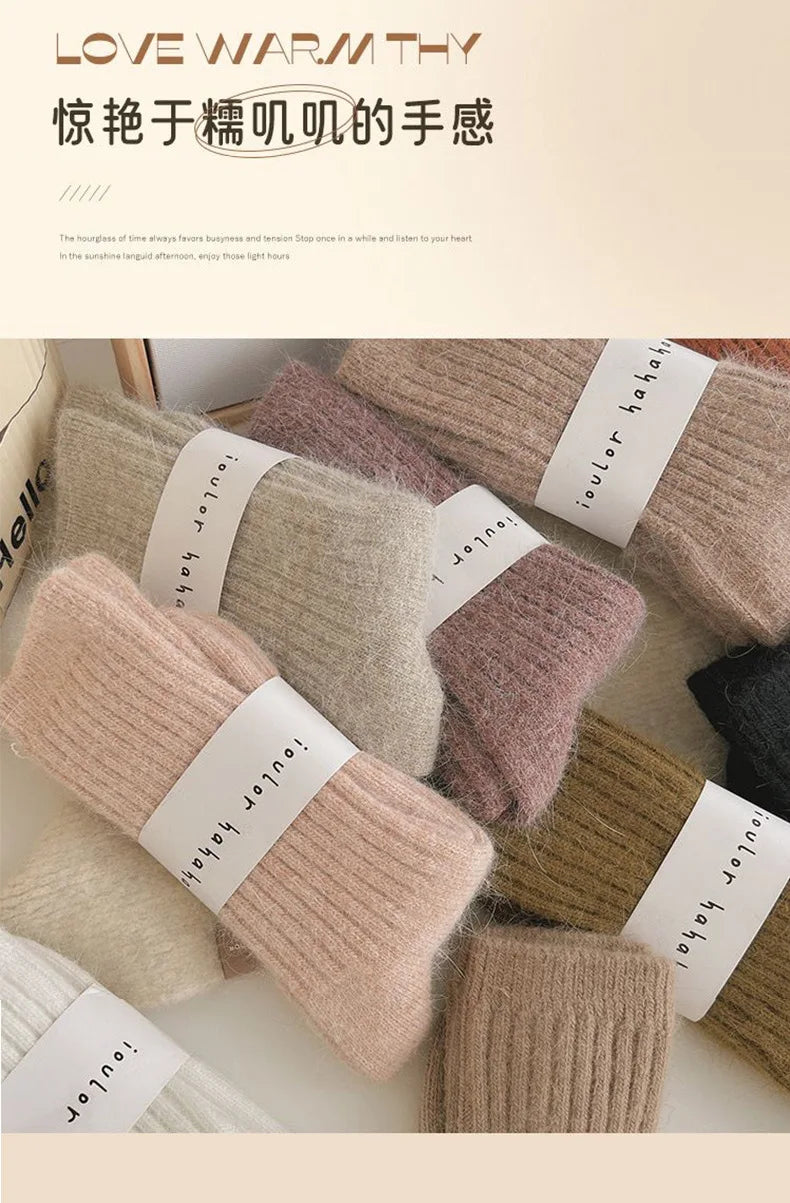 New Winter Socks Women Cashmere Wool Thicken Warm Women Socks Sox Japanese Fashion Harajuku Solid Color Thermal Long Socks