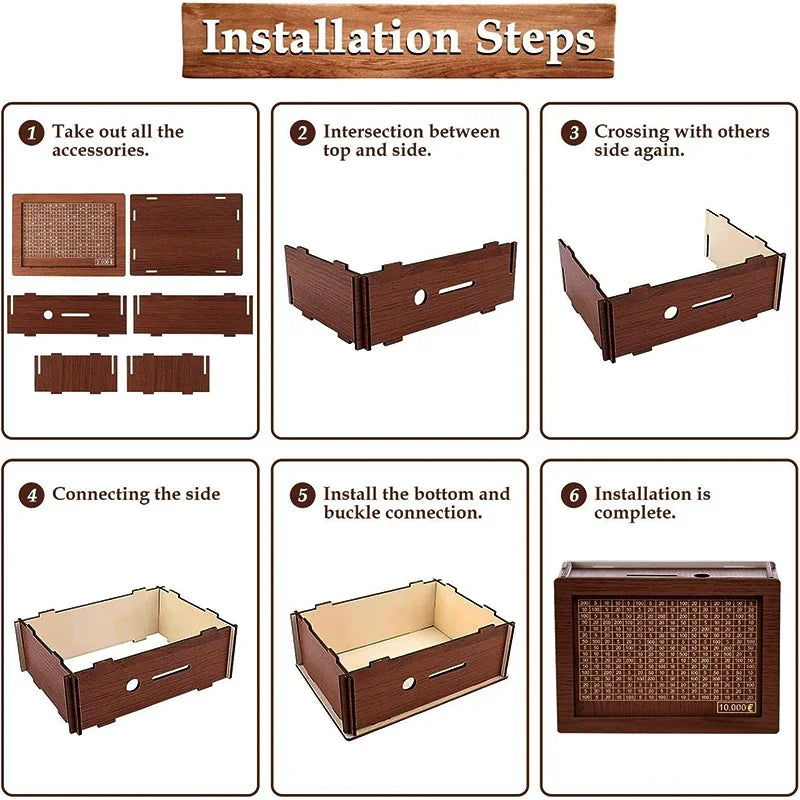 1000/2000/3000/5000/10000 Euro Money Box Wooden Piggy Bank Money Vault Savings Box Challenge Cash Storage Case Streetsharks