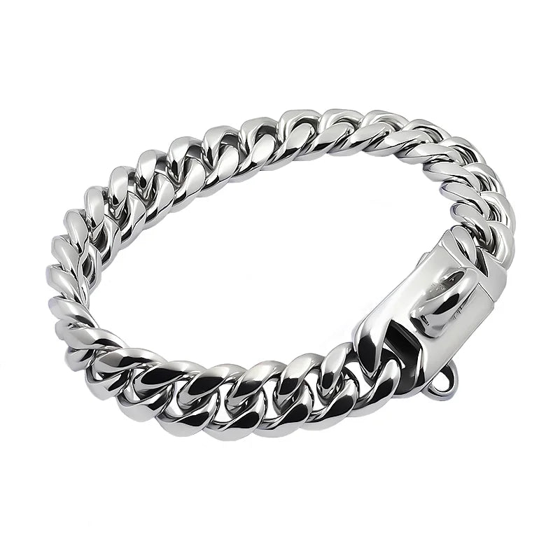 Metal Dog Collar Stainless Steel Pet Choker Gold Cuban Link Chain 14mm Wide Lead for Small Medium Large Dogs Pet Accessories luxecrown.co.uk