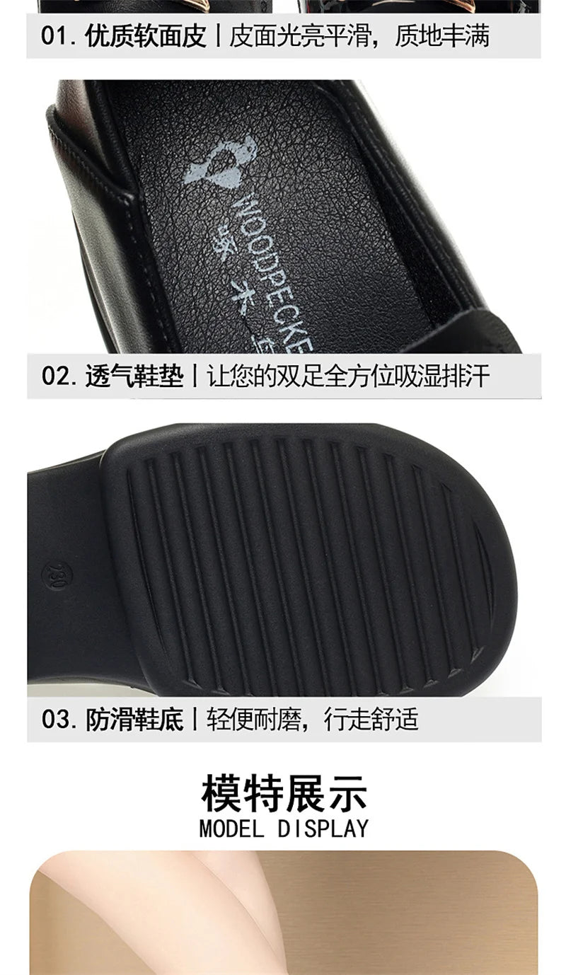 Thick-Soled Loafers Women's Spring And Autumn New British Style Retro Sponge Cake Leather Shoes Thick Heel Black Single Shoes luxecrown.co.uk