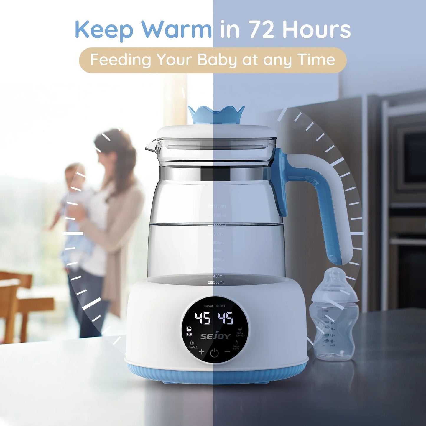 Sejoy 1.2L Baby Electric Kettle Infant Thermostatic Milk Regulator 24 Hours Hot Water Smart Insulation Pot Streetsharks