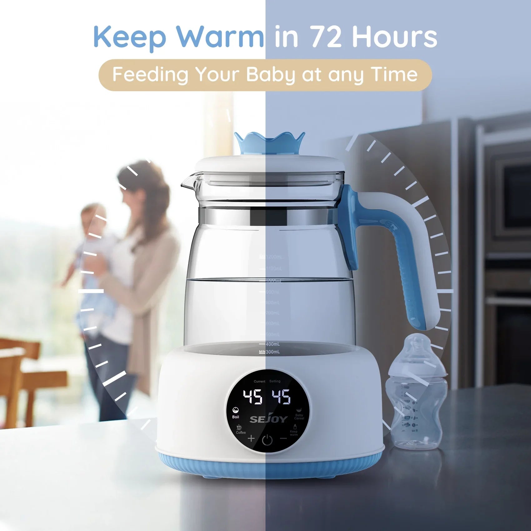 Sejoy 1.2L Baby Electric Kettle Infant Thermostatic Milk Regulator 24 Hours Hot Water Smart Insulation Pot Streetsharks