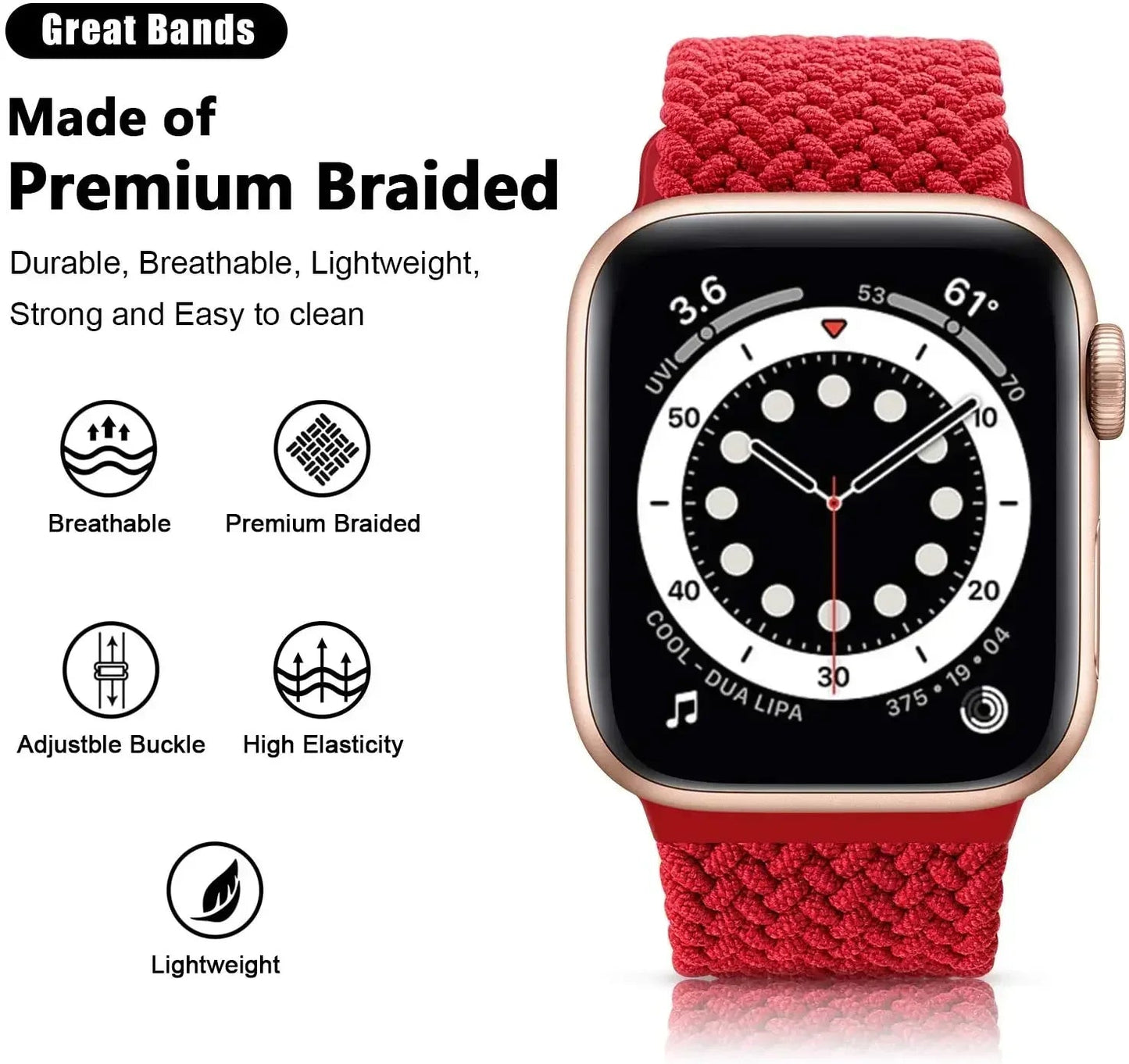 Braided Loop Strap For Apple Watch Band 42/46mm 45/41mm 38/40mm 44mm 49mm Nylon Solo Bracelet iWatch series 10 9 se 8 7 6 Ultra2 luxecrown.co.uk