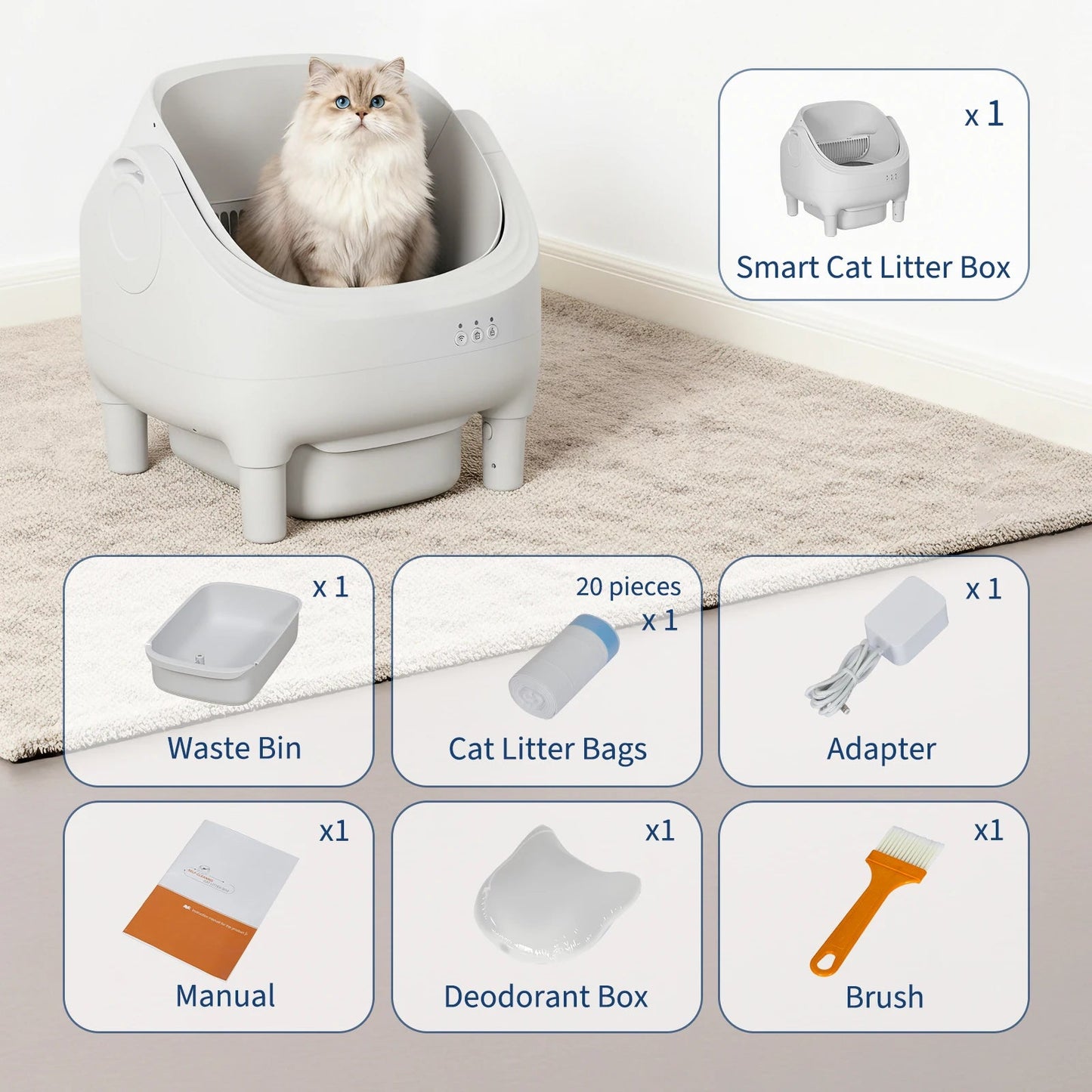 Self Cleaning Automatic Cat Litter Box, APP Control,Odor-Free,Open-Top w/Large Waste Bin for Multiple Cats Includes Trash Bags luxecrown.co.uk