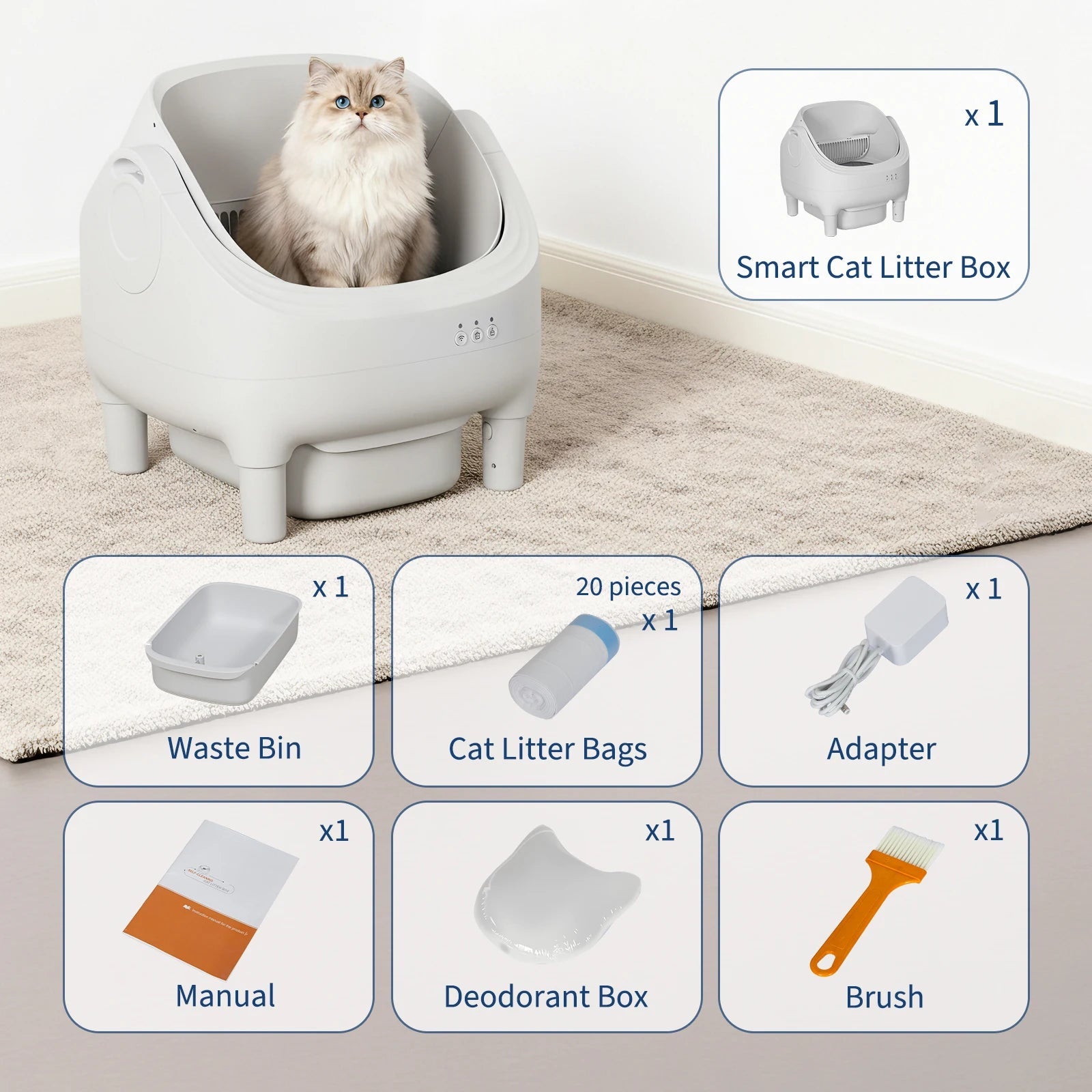 Self Cleaning Automatic Cat Litter Box, APP Control,Odor-Free,Open-Top w/Large Waste Bin for Multiple Cats Includes Trash Bags luxecrown.co.uk