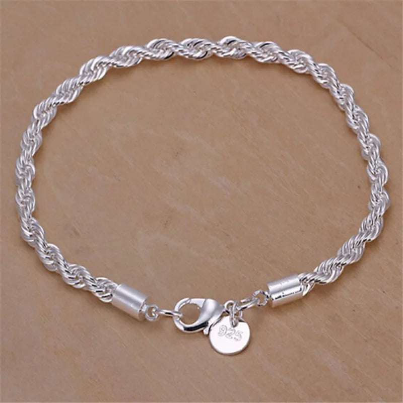 High Quality Silver Color 2MM Women Girls Men Chain Male Twisted Rope Necklace Bracelets Fashion Silver Jewelry Set Streetsharks