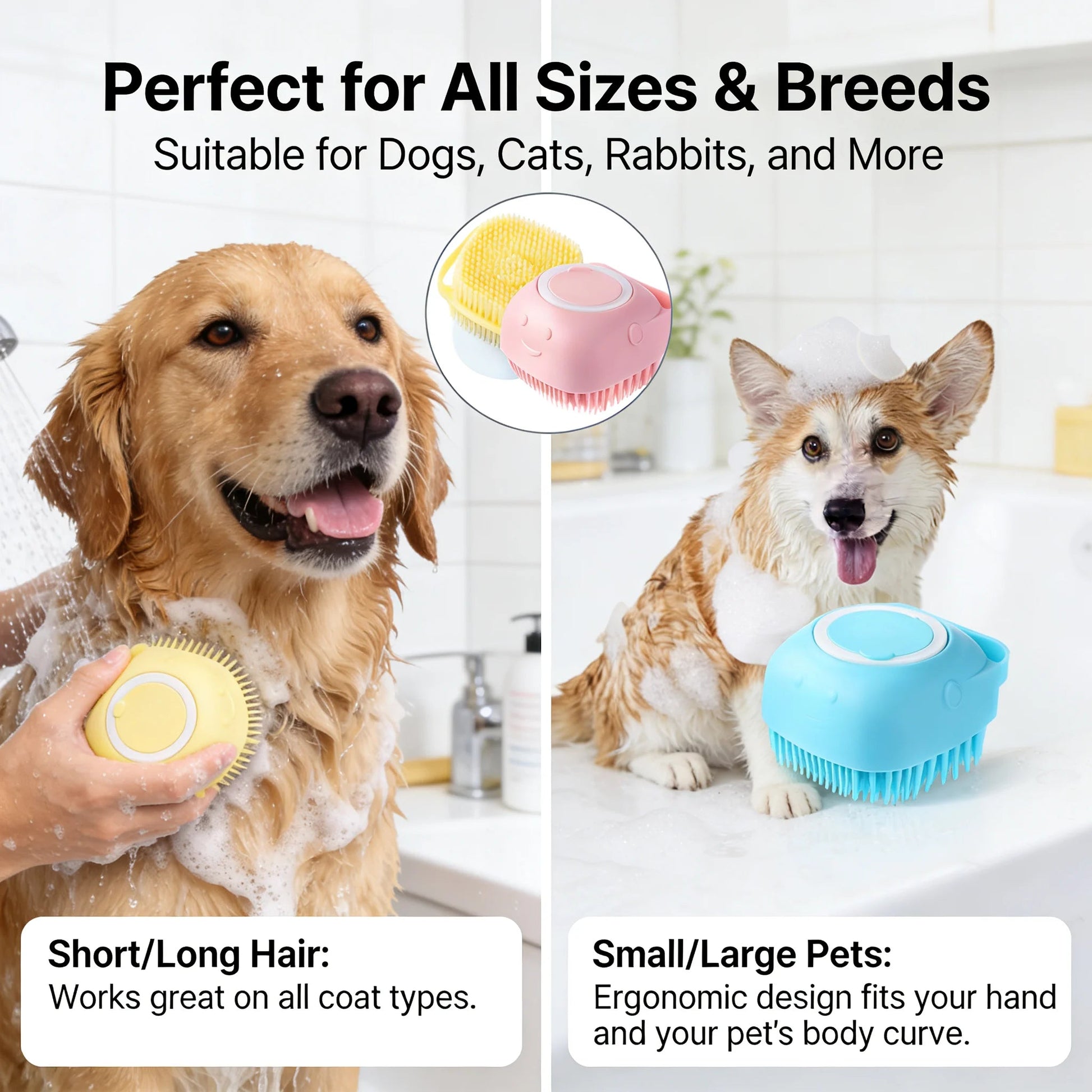 2-In-1 Pet Bath & Massage Brush With Shampoo Storage Silicone Dog Cat Grooming Tool For Puppy Kitten Sensitive Skin luxecrown.co.uk
