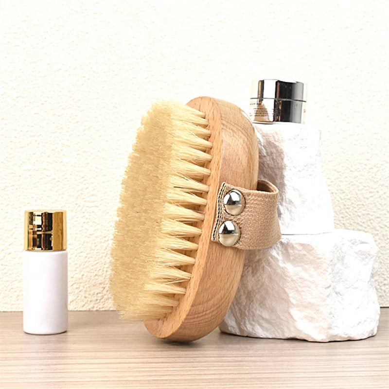 SPA Wooden Body Brush Natural Boar Bristle Organic Dry Skin Body Brush Bamboo Wet Back Shower Brushes Exfoliating Bathing Brush Streetsharks
