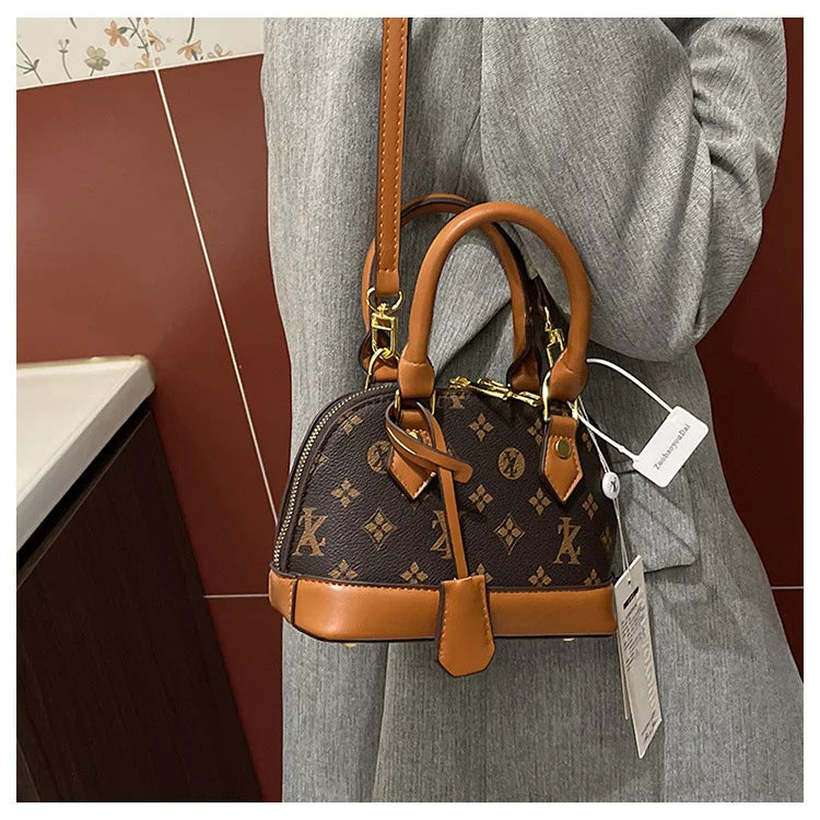 Fashion Luxury Design Women's Shell Handbag Retro Print PU Leather Shoulder Bag Girls Street Trend Premium Crossbody Bag Soft luxecrown.co.uk