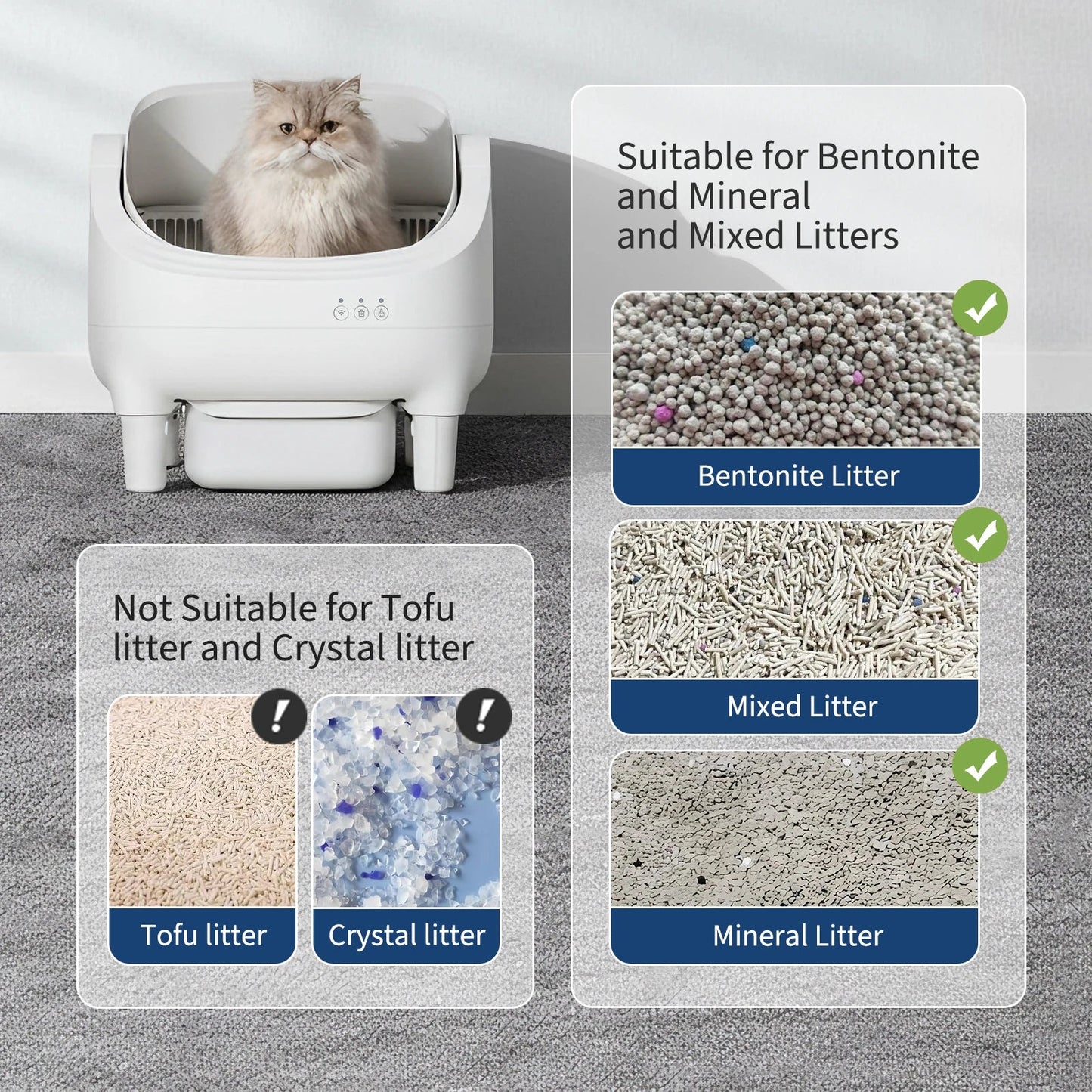 Self Cleaning Automatic Cat Litter Box, APP Control,Odor-Free,Open-Top w/Large Waste Bin for Multiple Cats Includes Trash Bags luxecrown.co.uk