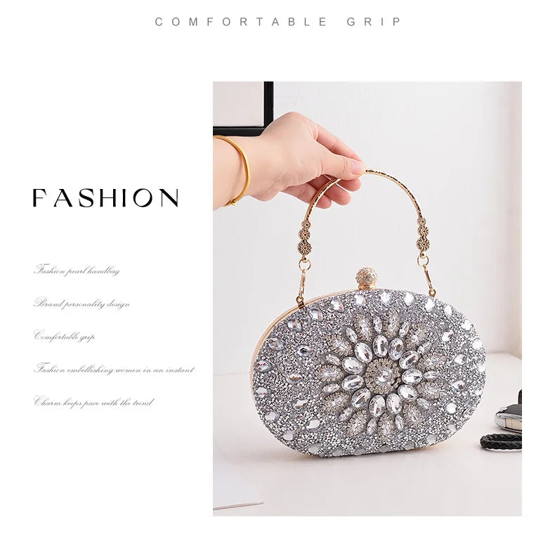 Gold Round Bag Luxury Brand Rhinestone Clutch Bags for Women 2024 Crystals Party Purses Diamond Designer Crossbody Handbags Streetsharks