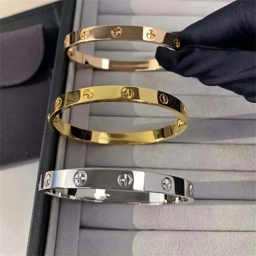 2025 New Design Gold Color Zircon And Cross Nut Nail Bracelet Gold & Bangle For Woman Stainless Steel Screw Brand Jewelry Streetsharks