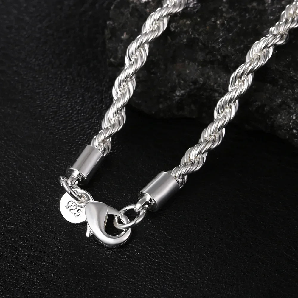 High Quality Silver Color 2MM Women Girls Men Chain Male Twisted Rope Necklace Bracelets Fashion Silver Jewelry Set Streetsharks
