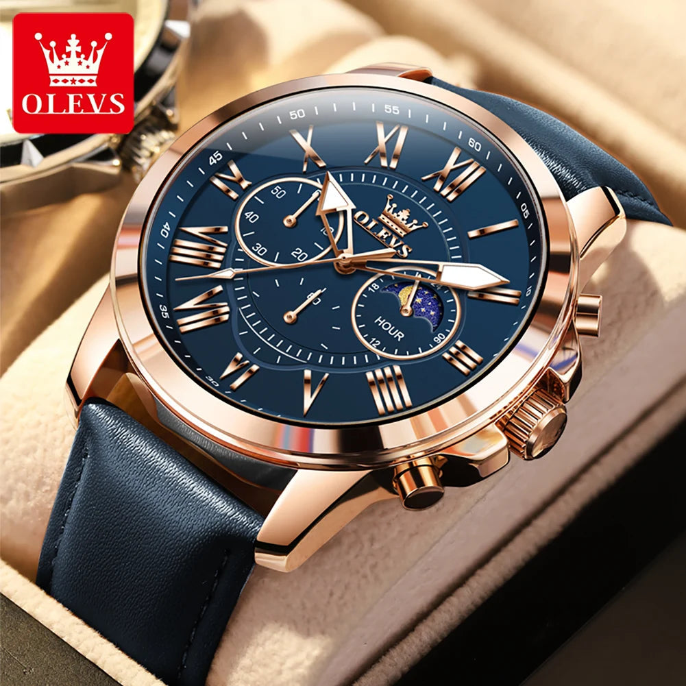 OLEVS 3632 Men Watch Elegant Luxury Sport Quartz Watch Scale Waterproof Luminous Automatic Date Moon Belt Watch Gifts Original luxecrown.co.uk