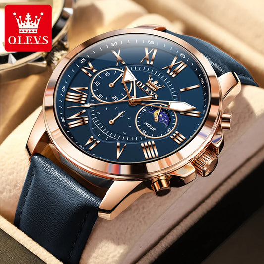 OLEVS 3632 Men Watch Elegant Luxury Sport Quartz Watch Scale Waterproof Luminous Automatic Date Moon Belt Watch Gifts Original luxecrown.co.uk