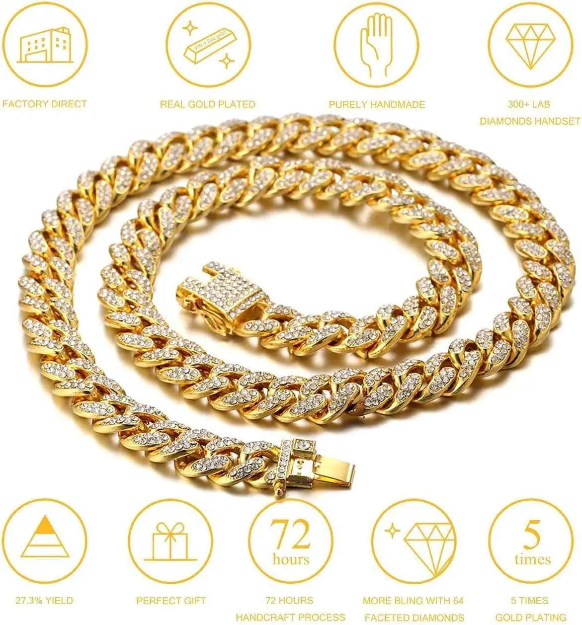 Fashion Jewelry Accessories Gold Cuban Chain Cat Collar Luxury Crystal Rhinestone Pet Kitten Necklace for Cats luxecrown.co.uk