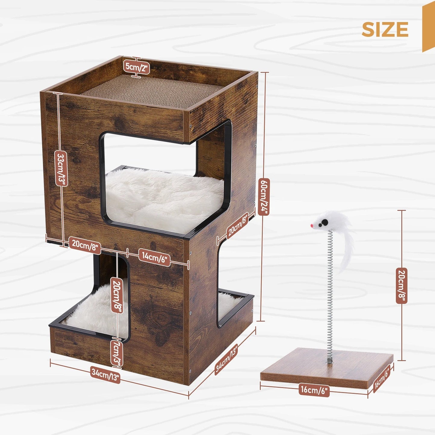Wood Cat Condo House Bed with Removable Soft Mats Modern Cat Tree Tower with Scratching Pad Cat Scratcher Furniture Kitten Toys luxecrown.co.uk