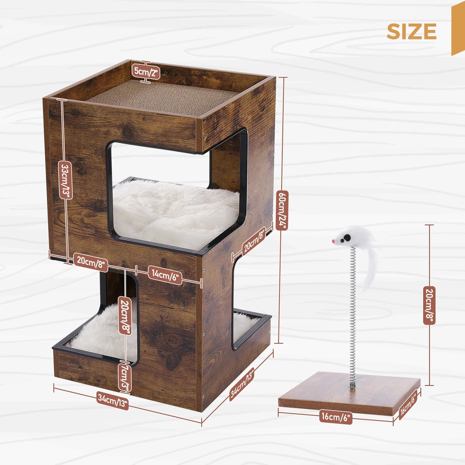 Wood Cat Condo House Bed with Removable Soft Mats Modern Cat Tree Tower with Scratching Pad Cat Scratcher Furniture Kitten Toys luxecrown.co.uk