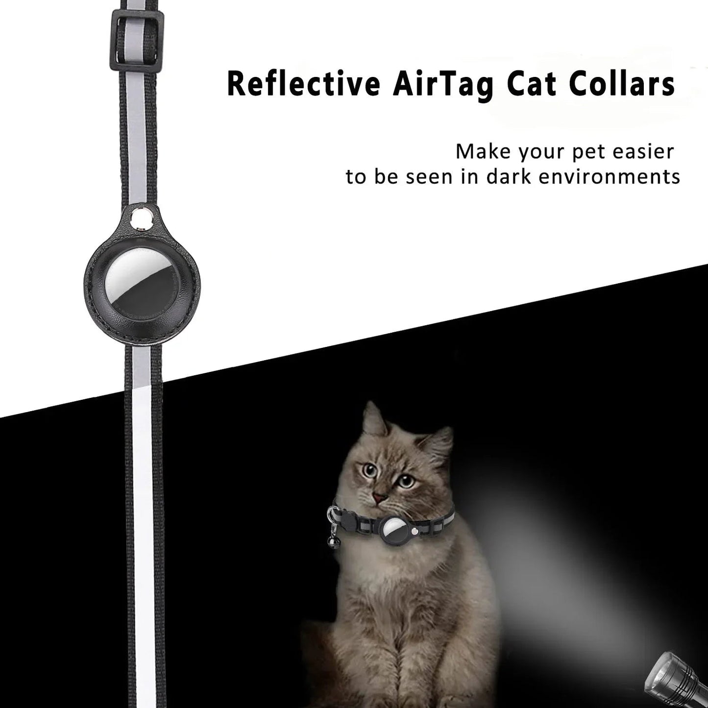 Cat AirTag Holder Collar Breakaway Reflective Strips Adjustable Kitten Collar Waterproof Cat Bell Collar Pet Air Tag Case collar luxecrown.co.uk
