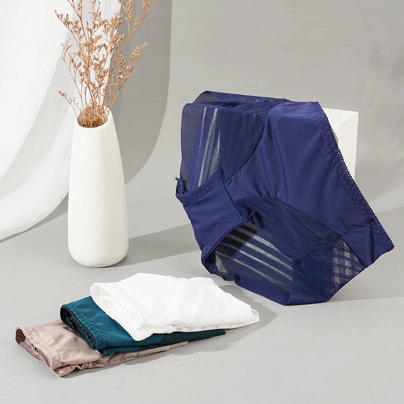 2PCS High Waist Briefs Women Seamless Panties Transparent Mesh High Elastic Tummy Control Underwear Female Lingere Underpant Streetsharks