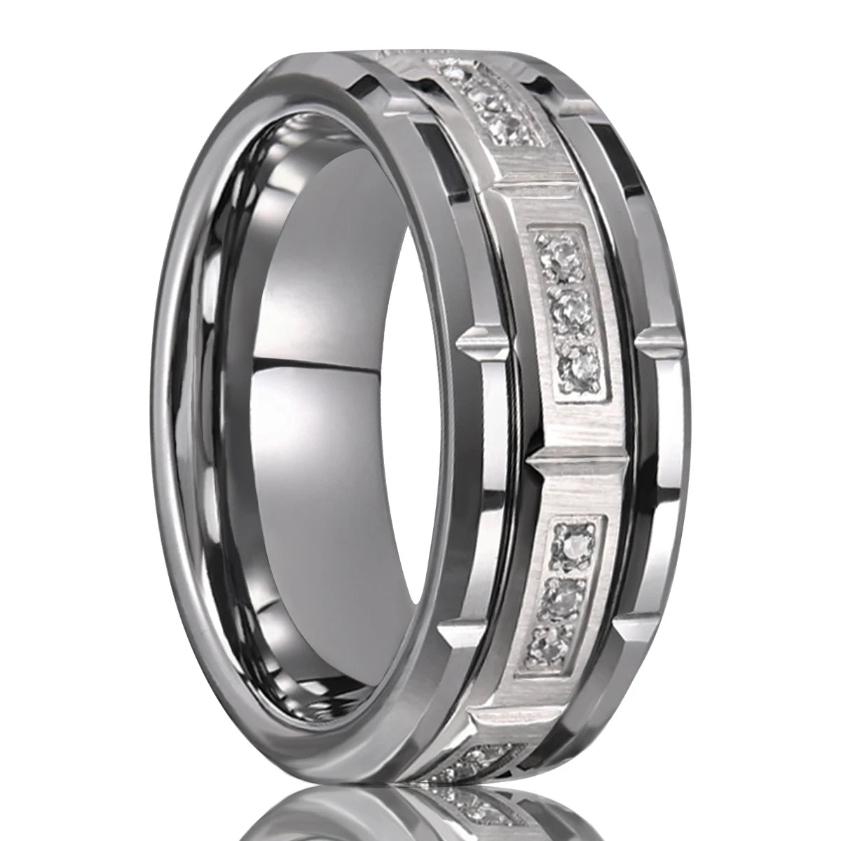 8mm Fashion White Zircon Tungsten Carbide Ring, Men's Wedding Ring, Suitable for Daily Wear, Jewelry Gift Streetsharks