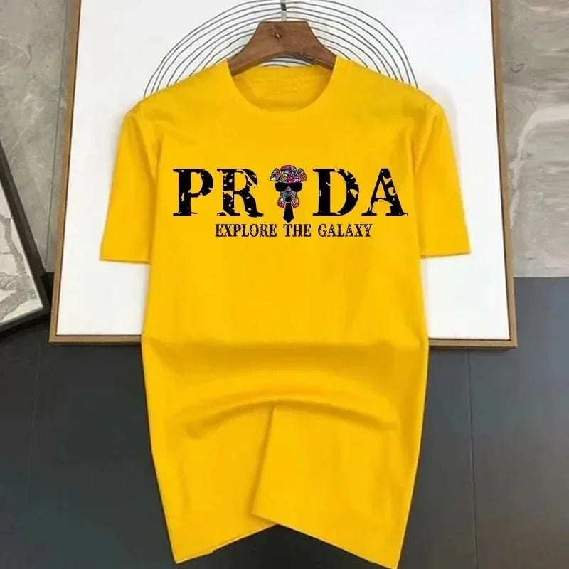 2024 Summer 100% Cotton Man T-Shirt Short Sleeve Luxury Brand Summer Round Neck Tops Fashion Explore The Galaxy Printed Tees Streetsharks