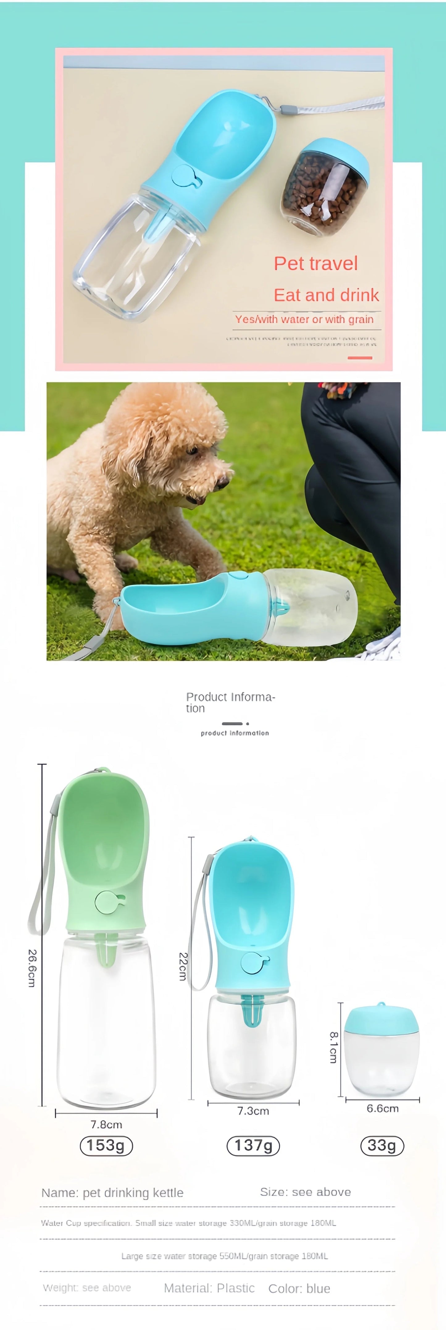 Portable Dog Cat Water Bottle with Storage Food and Water Container for Puppy Pets Dogs Feeder Bowl Outdoor Travel Pet Supplies luxecrown.co.uk