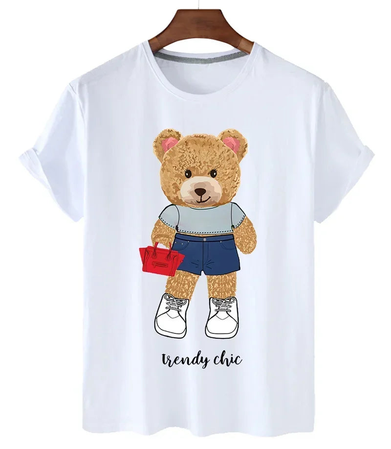 Funny Bear Print Tshirt Women Fashion Cartoon Harajuku Casual T-shirt Female Summer Short Sleeved Top Tees Unisex T Shirt luxecrown.co.uk