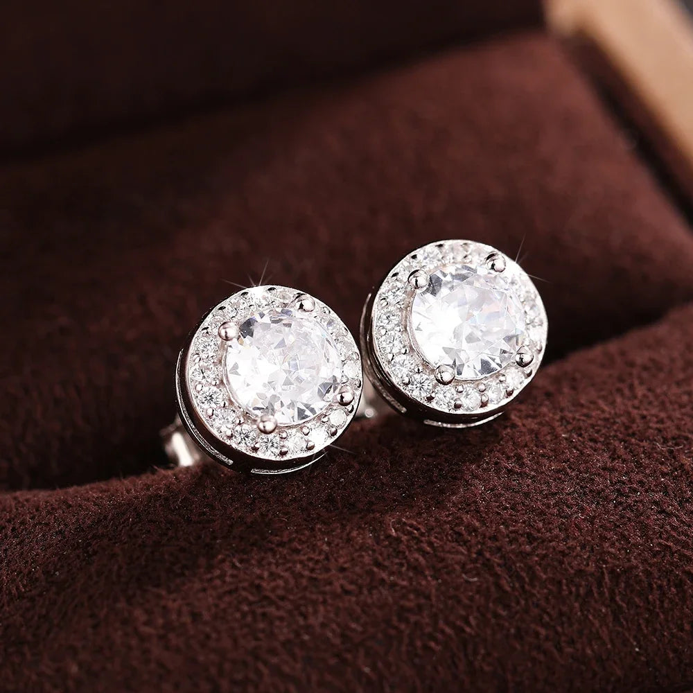 Huitan 925 Sterling Silver Shining White Cubic Zirconia Stud Earrings Luxury High Quality Jewelry Women Wedding Eternity Jewelry Streetsharks