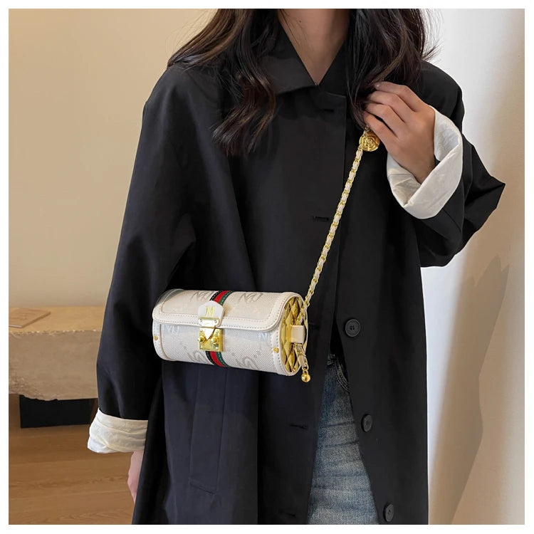 Fashionable Chain Strap Cylinder Bag Women's Bag Versatile Shoulder Crossbody Bag High Quality Korean Style Daily Use Bag luxecrown.co.uk