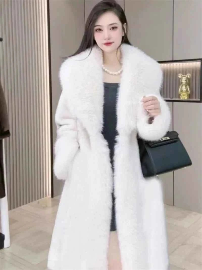 Winter Warm Imitate Mink Fur Grass Coat For Women 2024 New Fur And Fur Integrated Fox Collar Mid Length Coat Trend Woolen Collar