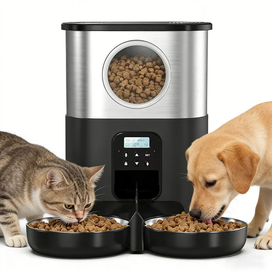 5L Large Capacity Automatic Cat Feeder For 2 Cat & Dog Timer Pet Feeder With Stainless Steel Bowl Pet Dry Food Auto Dispenser luxecrown.co.uk