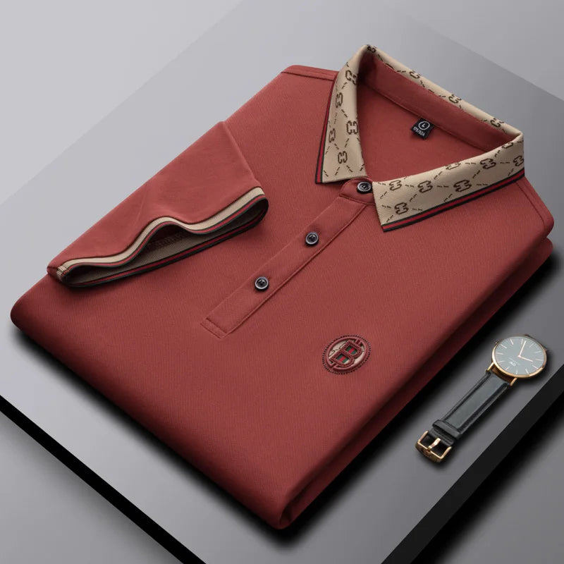 Men's Fashion 2025 Short sleeved Summer Polo Shirt High end Design Exquisite Ice Silk Embroidered Breathable T-shirt