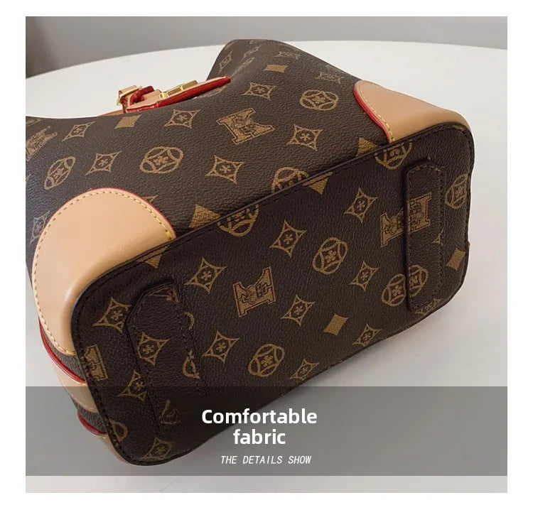 High-End Large Capacity Bucket Bag Women's Fashion Luxury Retro Floral Print Single Shoulder Bag Vintage Style PU Material luxecrown.co.uk