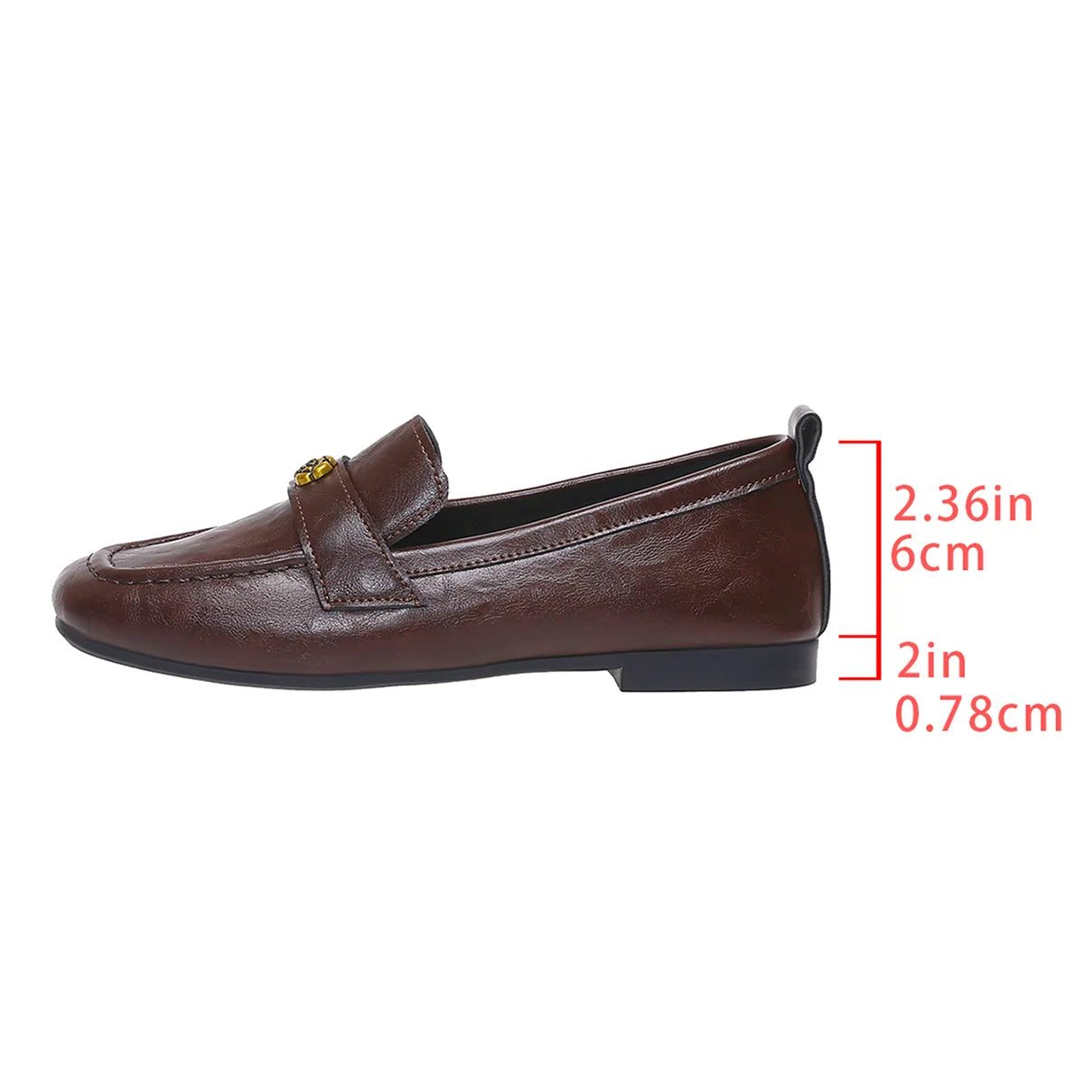 Women's Leather Flat Loafers with Gold-Tone Flower Accessory Round Apron Toe Low Block Heel Comfortable & Office Dress Shoes luxecrown.co.uk