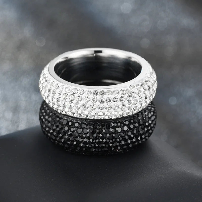 Fashionable Geometric Arc Titanium Steel Rings with Diamonds in Starry Sky Design Golden Unisex Couple Bands Trendy Matching Streetsharks